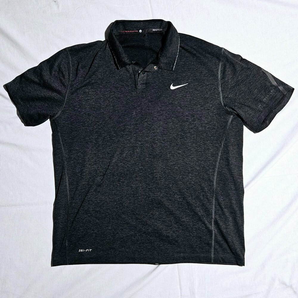 NIKE GOLF TIGER WOODS COLLECTION DRI FIT GREY WHITE LARGE EUC